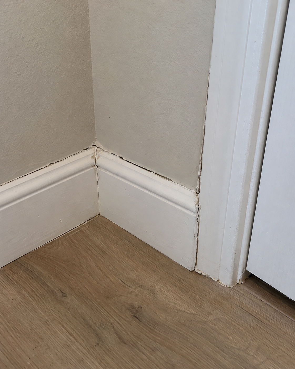 Joint before baseboard and trim caulking work