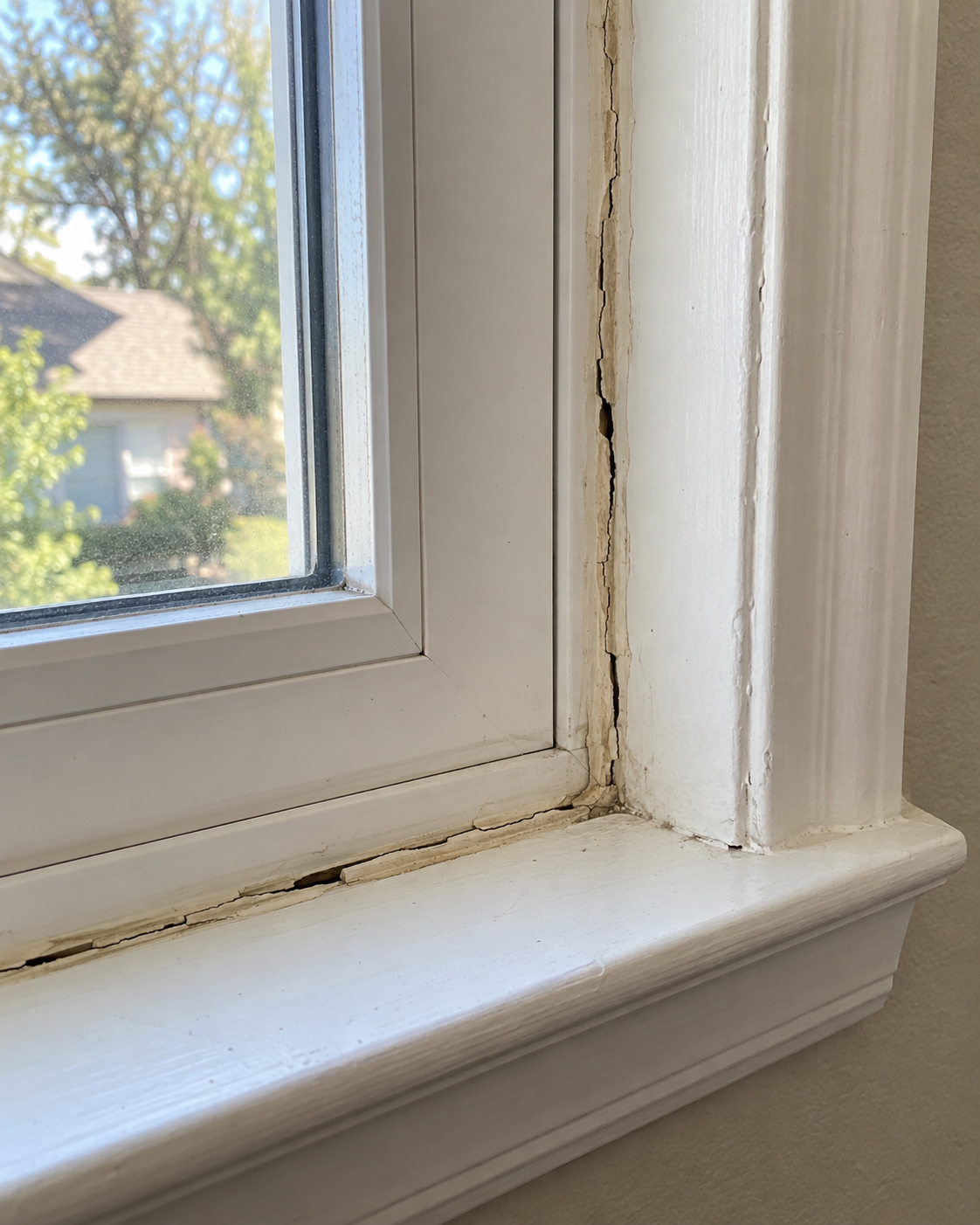 Joint before interior window caulking work